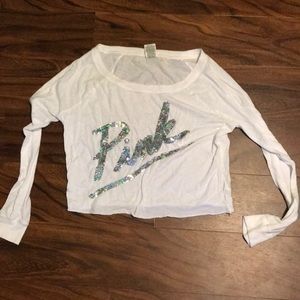 Cropped white PINK long sleeve